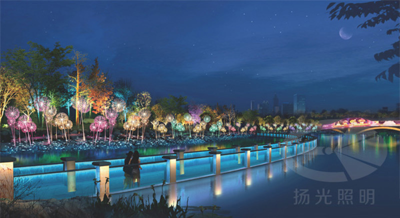 河（hé）岸步道（dào）夜景亮化設計（jì）效果圖